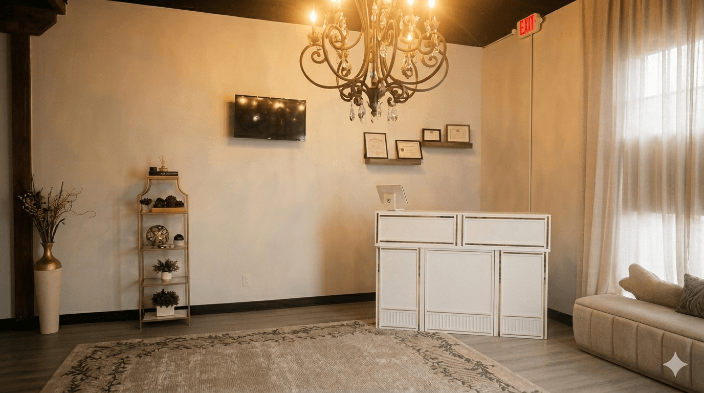 Cozy massage therapy room at New Heights Massage Era in Houston Heights